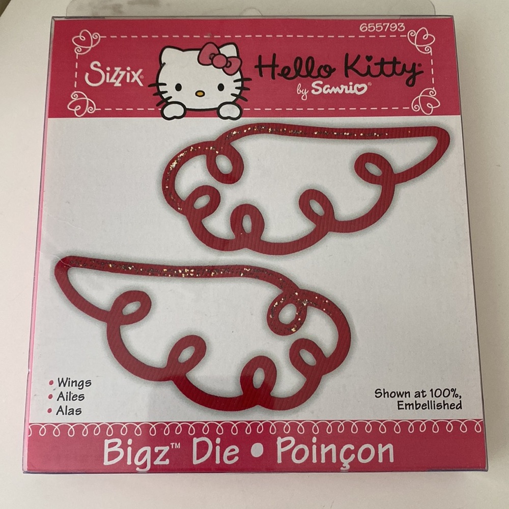 2 Hello Kitty Sizzix Dies Bigz Phrase And Wings Sanrio Design New, NIP - Picture 5 of 6